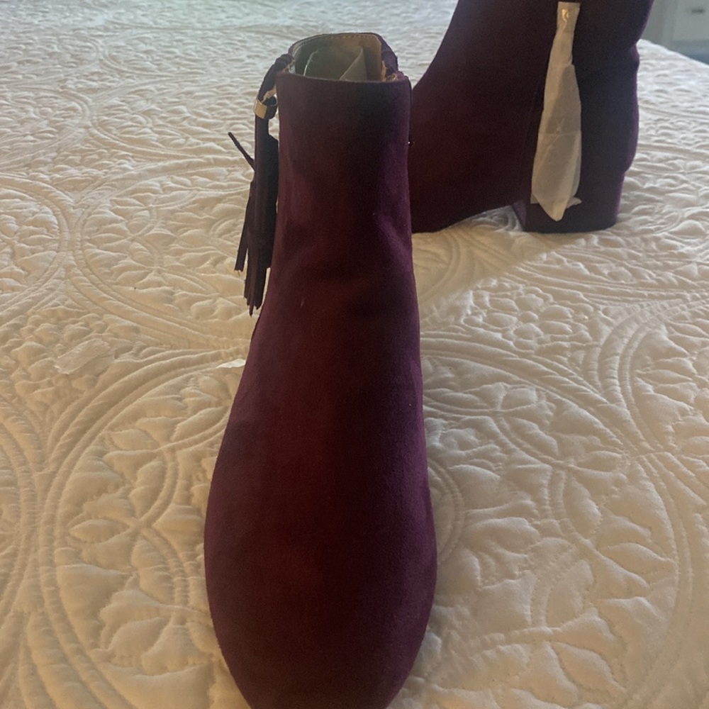 Plum colored low boots with a little fringe zipper. Brand new. - Picture 3 of 8